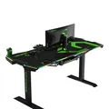 ULTRADESK Herný stôl FORCE - zelený, 166x70 cm, 76.5 cm, s XXL podložkou pod myš, držiak slúchadiel aj nápojov, RGB podsvietenie