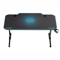 ULTRADESK Herný stôl FRAG - BLUE, 140x66 cm, 76 cm, s XXL podložkou pod myš, s ultradesk BEAM, držiak slúchadiel aj nápojov