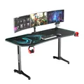 ULTRADESK Herný stôl FRAG XXL BLUE, 160 x 75 cm, 75 cm, držiak nápojov a slúchadiel, stojan BEAM, s celoplošnou XXL podložkou pod 
