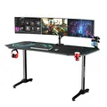 ULTRADESK Herný stôl FRAG XXL BLUE, 160 x 75 cm, 75 cm, držiak nápojov a slúchadiel, stojan BEAM, s celoplošnou XXL podložkou pod 
