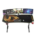ULTRADESK Herný stôl FRAG XXL GOLD, 160 x 75 cm, 75 cm, držiak nápojov a slúchadiel, stojan BEAM, s celoplošnou XXL podložkou pod 