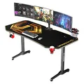 ULTRADESK Herný stôl FRAG XXL GOLD, 160 x 75 cm, 75 cm, držiak nápojov a slúchadiel, stojan BEAM, s celoplošnou XXL podložkou pod 