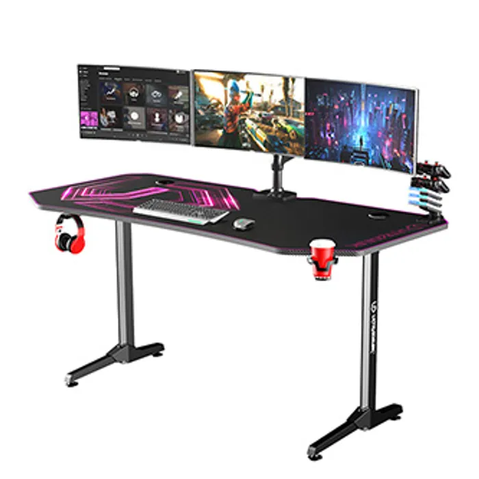 Hlavný obrázok produktu ULTRADESK Herní stůl FRAG XXL PINK, 160 x 75 cm, 75 cm, držák nápojů a sluchátek, stojan