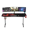 ULTRADESK Herný stôl FRAG XXL RED, 160 x 75 cm, 75 cm, držiak nápojov a slúchadiel, stojan BEAM, s celoplošnou XXL podložkou pod m