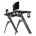 ULTRADESK Herný stôl INVADER - BLACK, 120x64 cm, 75 cm, podsvietený, s XL podložkou pod myš, držiak slúchadiel aj nápojov