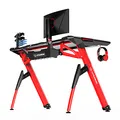 ULTRADESK Herný stôl INVADER - RED, 120x64 cm, 75 cm, podsvietený, s XL podložkou pod myš, držiak slúchadiel aj nápojov
