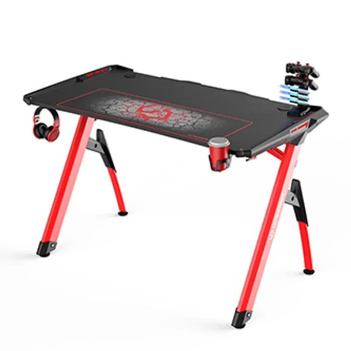 Hlavný obrázok produktu ULTRADESK Herní stůl INVADER - RED, 120x64 cm, 75 cm, podsvícený, s XL podložkou pod myš,