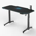 ULTRADESK Herný stôl LEVEL BLUE, 140x66cm, 72-124cm, elektricky nastaviteľná výška, s XXL podložkou pod myš, držiak slúchadiel aj