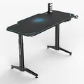 ULTRADESK Herný stôl LEVEL BLUE, 140x66cm, 72-124cm, elektricky nastaviteľná výška, s XXL podložkou pod myš, držiak slúchadiel aj