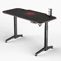 ULTRADESK Herný stôl LEVEL RED, 140x66cm, 72-124cm, elektricky nastaviteľná výška, s XXL podložkou pod myš, držiak slúchadiel aj n