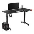 ULTRADESK Herný stôl LEVEL WHITE, 140x66cm, 72-124cm, elektricky nastaviteľná výška, s XXL podložkou pod myš, držiak slúchadiel aj