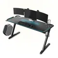 ULTRADESK Herný stôl SPACE XXL BLUE, 154x61 cm, 78 cm, RGB podsvietenie s dotykovým panelom, s celoplošnou podložkou pod myš