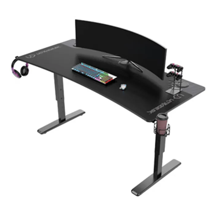Hlavný obrázok produktu ULTRADESK Herní stůl Ultradesk CRUISER BLACK, 160x70 cm, 66-82 cm, držák sluchátek, 3 otv