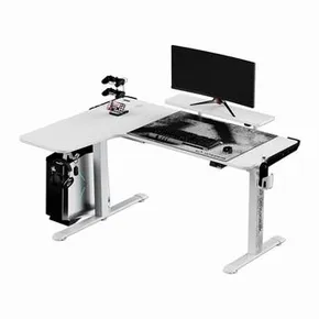ULTRADESK Herný stôl WINGER - biely, 111x155x60 cm, 75-122 cm, elektricky nastaviteľná vyššie