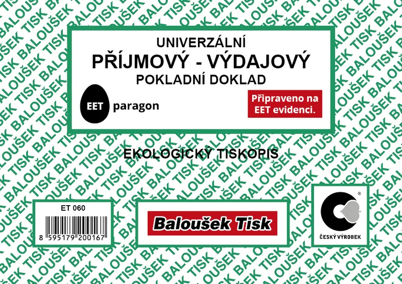 Hlavný obrázok produktu Univerzální příjmový-výdajový pokladní doklad A6 - EET ET060