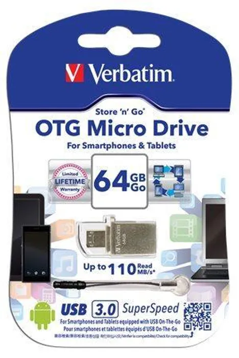 Hlavný obrázok produktu USB flash disk "Micro", 64GB, USB 3.0+micro USB adapter, Micro USB, VERBATIM