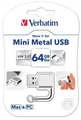 USB flash disk „Mini Metal“, strieborná, 64 GB, USB 3.0, VERBATIM