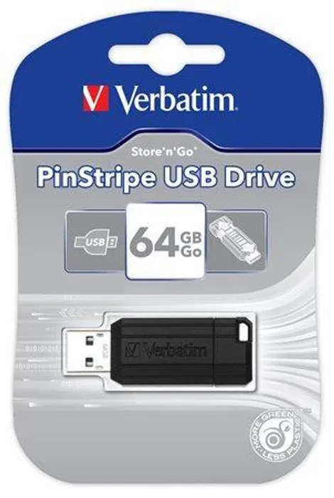Hlavný obrázok produktu USB flash disk "PinStripe", černá, 64GB, USB 2.0, 10/4MB/sec, VERBATIM