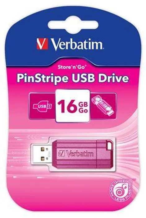 Hlavný obrázok produktu USB flash disk "PinStripe", jasně růžová, 16GB, USB 2.0, 10/4MB/sec, VERBATIM