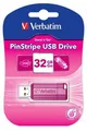 USB flash disk „PinStripe“, jasne ružová, 32 GB, USB 2.0, 10/4 MB/s, VERBATIM