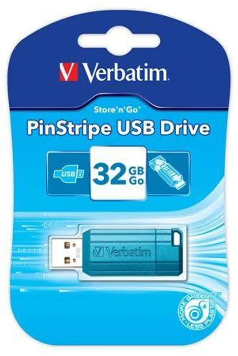 Hlavný obrázok produktu USB flash disk "PinStripe", karibská modř, 32GB, USB 2.0, 10/4MB/sec, VERBATIM