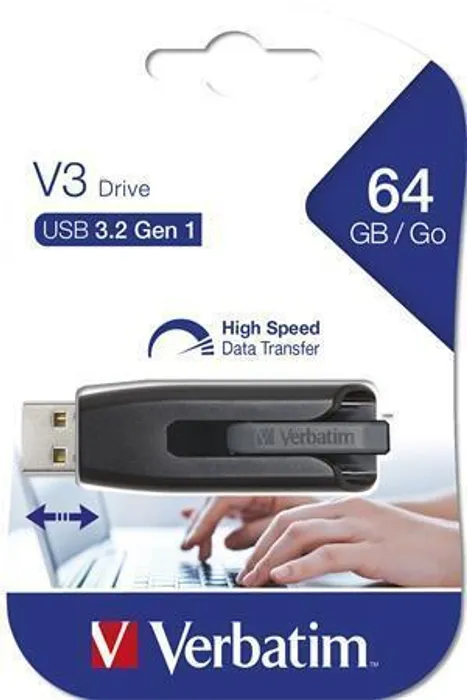 Hlavný obrázok produktu USB flash disk "V3", černá-šedá, 64GB, USB 3.0, 60/12MB/sec, VERBATIM