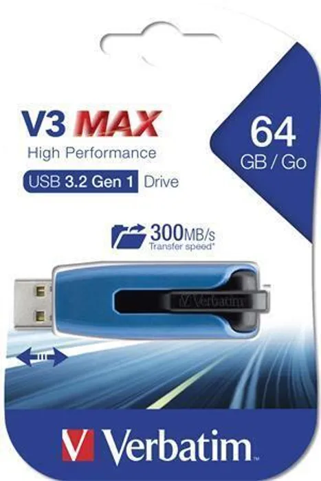 Hlavný obrázok produktu USB flash disk "V3 MAX", modrá-černá, 64GB, USB 3.0, 175/80MB/sec, VERBATIM