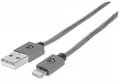 USB kábel "iLynk", lightning, 1 m, oceľová sivá, MANHATTAN