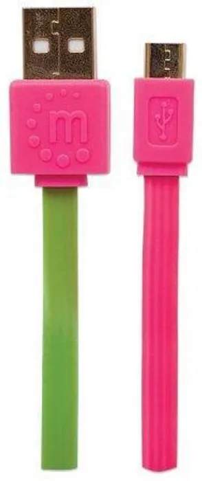 Hlavný obrázok produktu USB - micro USB kabel, 1 m, nezamotá se, růžovo-zelená, MANHATTAN