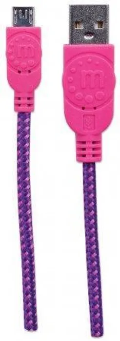 Hlavný obrázok produktu USB - micro USB kabel, 1 m, obmotaný, fialovo-růžová, MANHATTAN