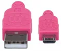 USB - micro USB kábel, 1 m, ovinutý, fialovo-ružová, MANHATTAN
