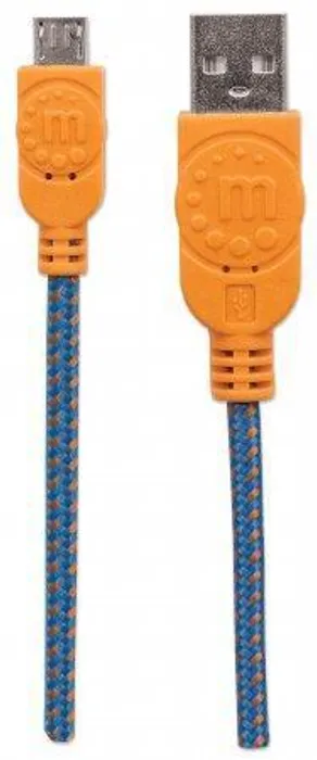 Hlavný obrázok produktu USB - micro USB kabel, 1 m, obmotaný, modro-oranžová, MANHATTAN