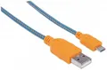 USB - micro USB kábel, 1 m, ovinutý, modro-oranžová, MANHATTAN