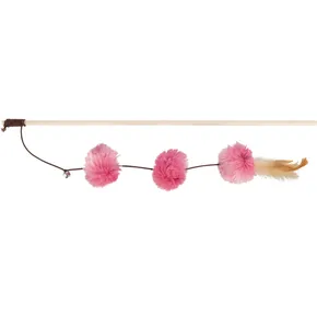 Vábnička / prút s pompón loptičkami a perím, 40cm