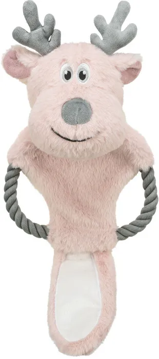 Hlavný obrázok produktu Vánoční sob na laně, šustící, 47 cm, plyš/bavlněné lano, růžová/šedá