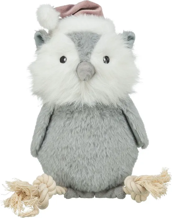 Hlavný obrázok produktu Vánoční sova na laně, se zvukem, 31 cm, plyš/bavlněné lano, šedá/bílá/béžová