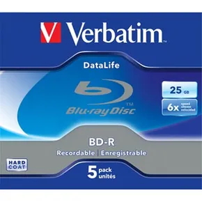 Verbatim BD-R, Datalife, 25 GB, jewel box, 43836, 6x, 5 ks