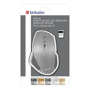 Verbatim Myš Deluxe, 1600DPI, 2.4 [GHz], optická, 8tl., bezdrôtová, šedá, 2 ks AA