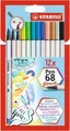 Vláknový fix s flexibilným štetcovým hrotom STABILO Pen 68 brush - 12 ks sada