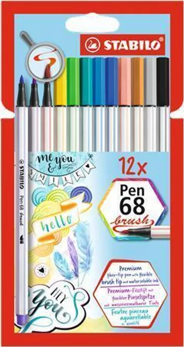 Hlavný obrázok produktu Vláknový fix s flexibilním štětcovým hrotem STABILO Pen 68 brush - 12 ks sada
