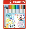 Vláknový fix s flexibilným štetcovým hrotom STABILO Pen 68 brush - 15 ks sada v plechu