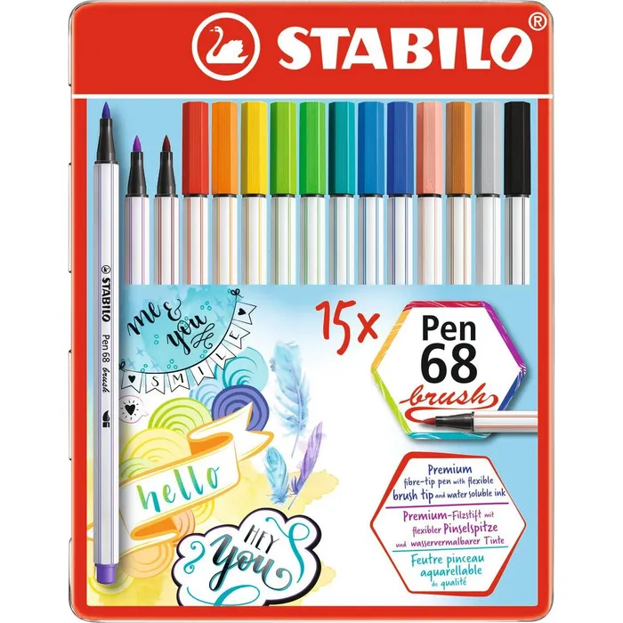 Hlavný obrázok produktu Vláknový fix s flexibilním štětcovým hrotem STABILO Pen 68 brush - 15 ks sada v plechu