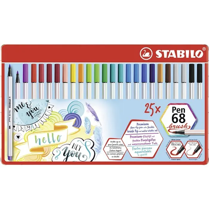 Hlavný obrázok produktu Vláknový fix s flexibilním štětcovým hrotem STABILO Pen 68 brush - 25 ks sada v plech