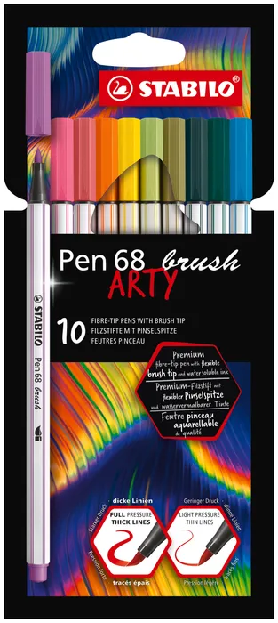 Hlavný obrázok produktu Vláknový fix s flexibilním štětcovým hrotem STABILO Pen 68 brush ARTY - 10 ks sada