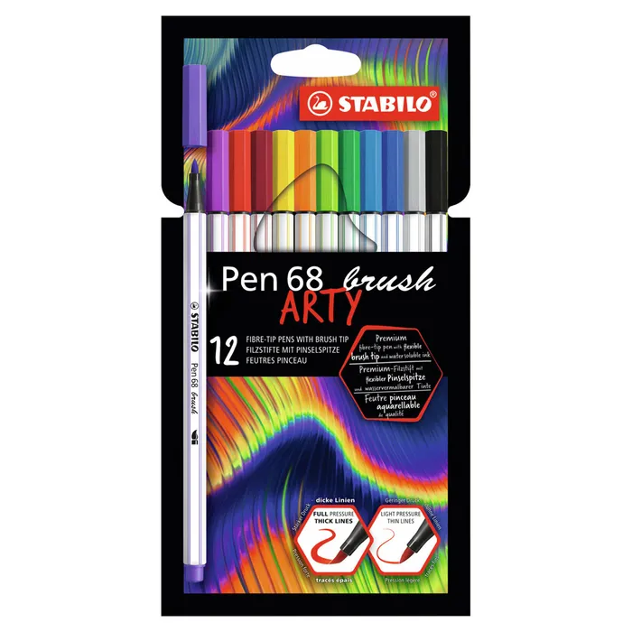 Hlavný obrázok produktu Vláknový fix s flexibilním štětcovým hrotem STABILO Pen 68 brush ARTY - 12 ks sada
