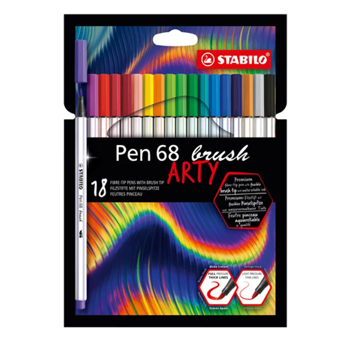 Hlavný obrázok produktu Vláknový fix s flexibilním štětcovým hrotem STABILO Pen 68 brush ARTY - 18 ks pouzdro