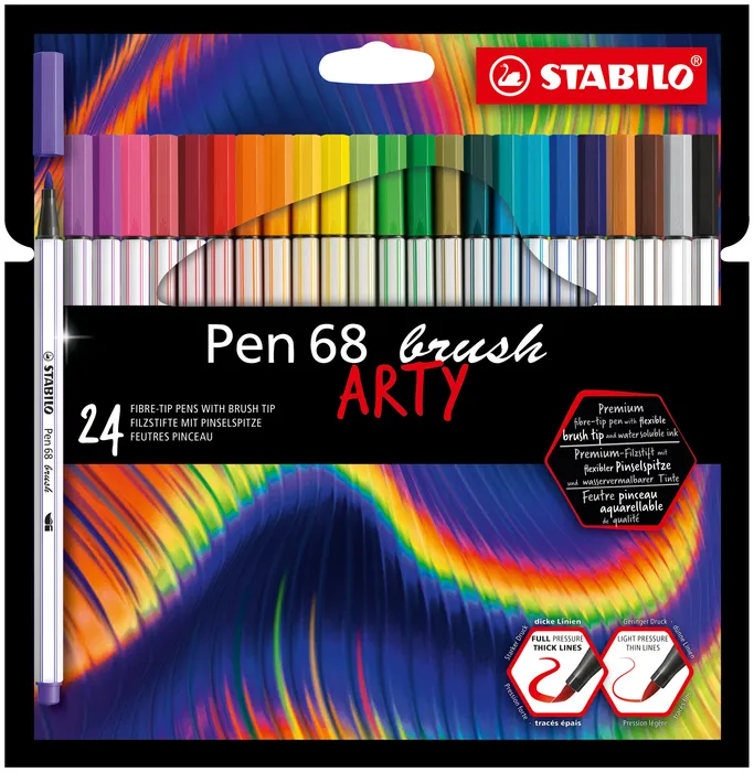 Hlavný obrázok produktu Vláknový fix s flexibilním štětcovým hrotem STABILO Pen 68 brush ARTY - 24 ks sada