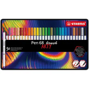 Vláknový fix s flexibilným štetcovým hrotom STABILO Pen 68 brush ARTY - 30 ks sada v plech