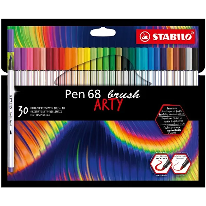 Hlavný obrázok produktu Vláknový fix s flexibilním štětcovým hrotem STABILO Pen 68 brush ARTY - 30 ks sada