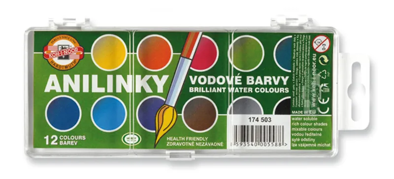 Hlavný obrázok produktu Vodové barvy brilantní (anilinky) - 12 odstínů 174503